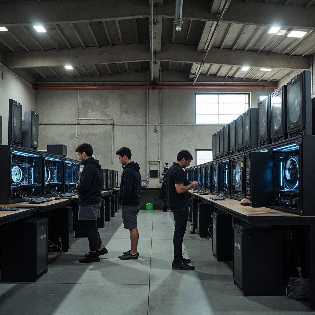 Founders setting up the first computers